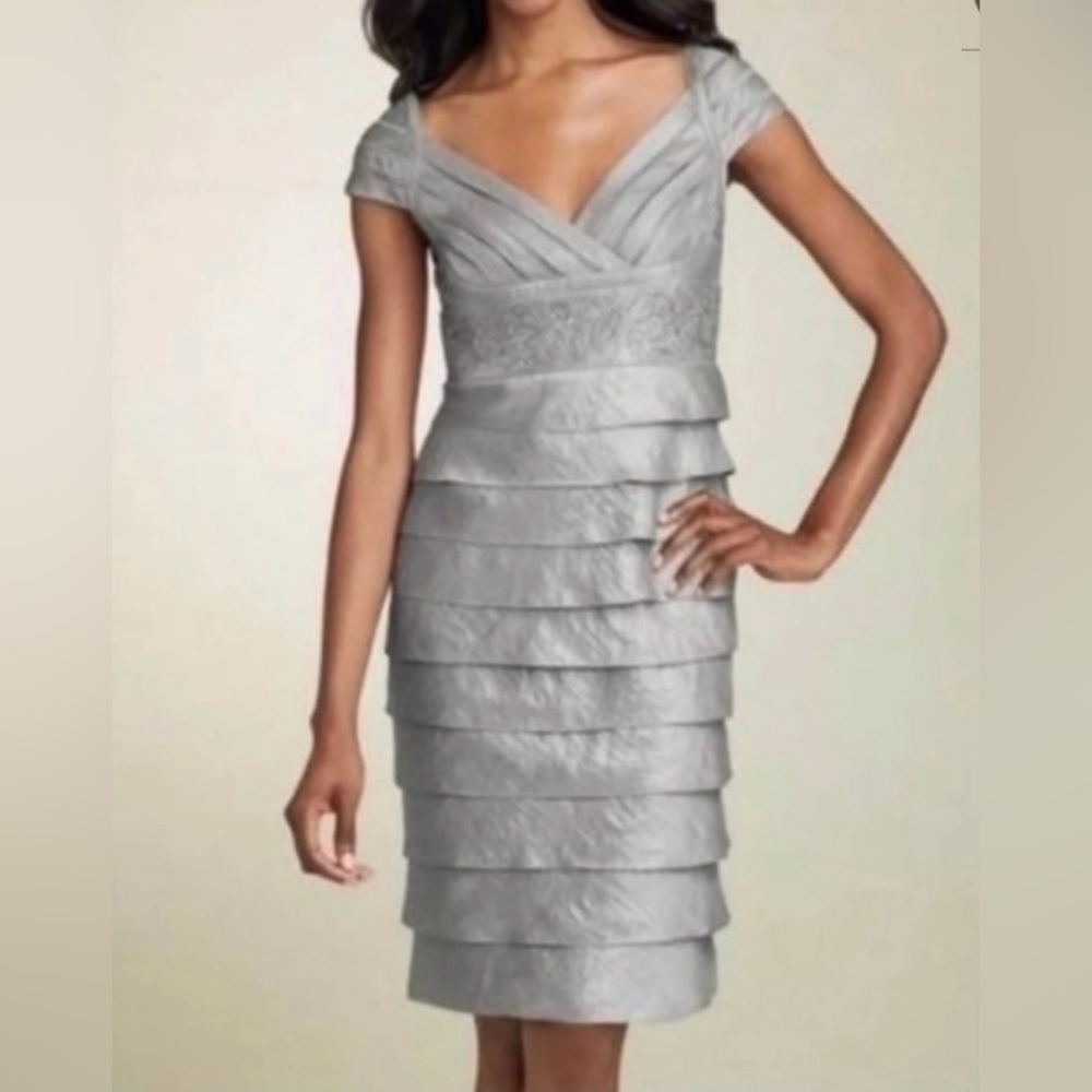 Adrianna Papell Silver Tiered Dress